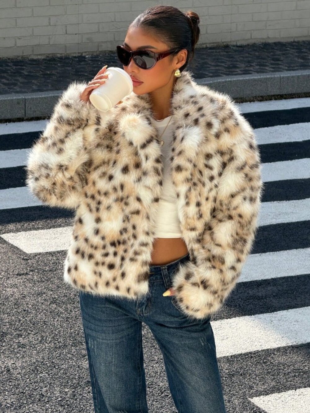 Casual Women's Loose Length Short faux fur  Jacket
